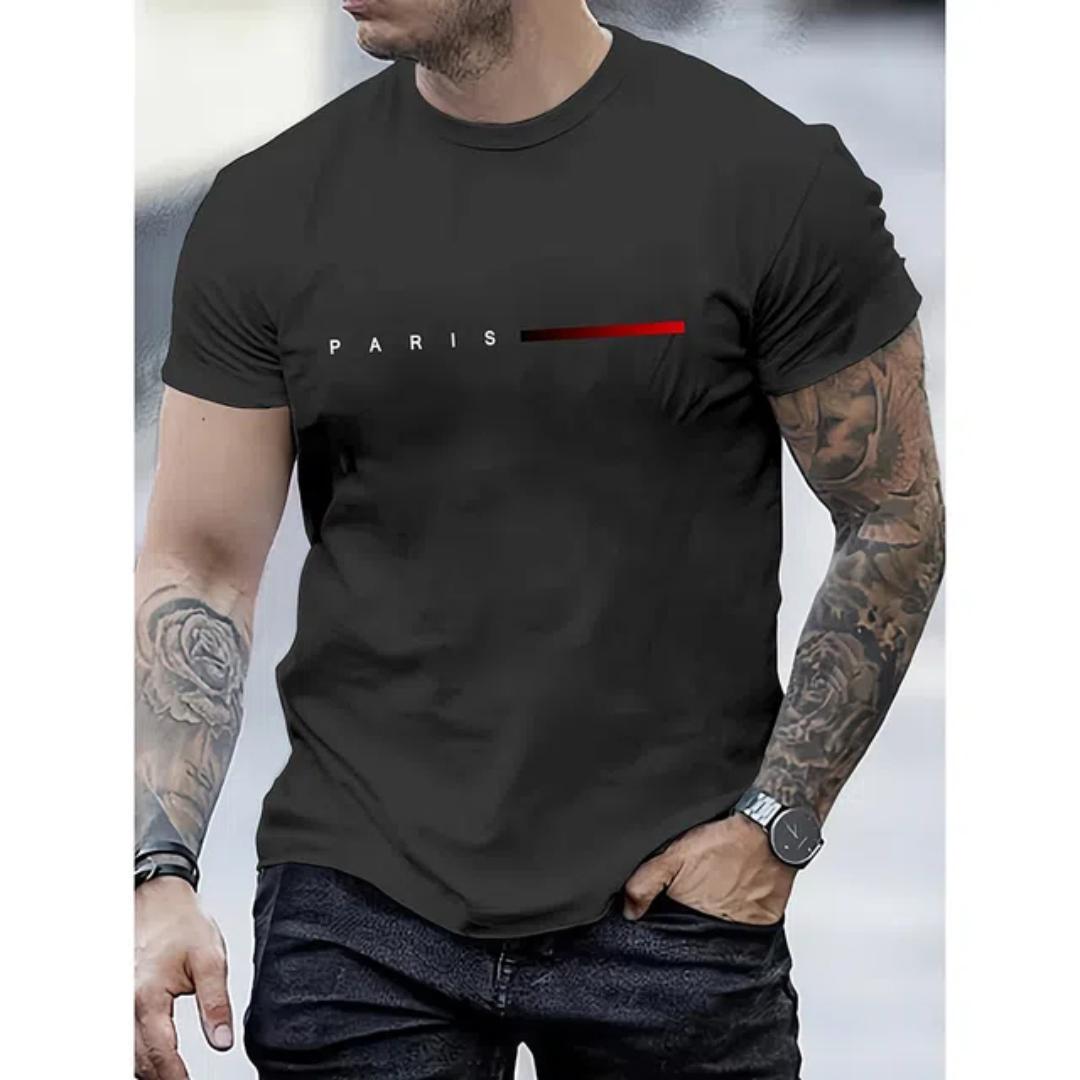 

Повседневная мужская футболка с принтом Paris Letter 3D, свободный круглый вырез, короткий рукав, дышащие мужские топы L