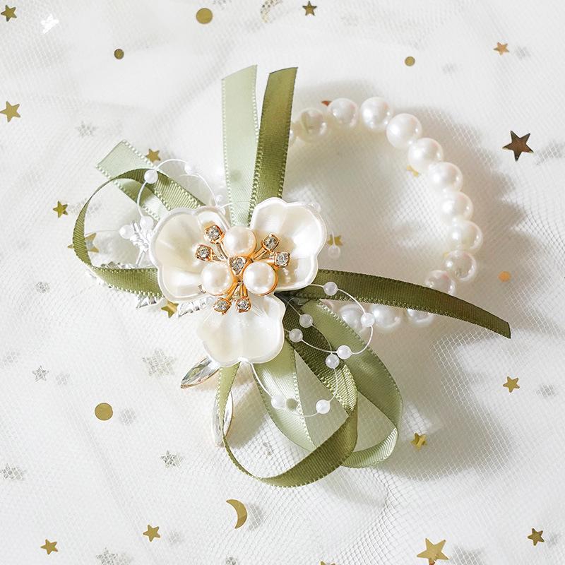 Bridesmaid Pink Rose Corsage Bracelet - Wedding Flower Accessory