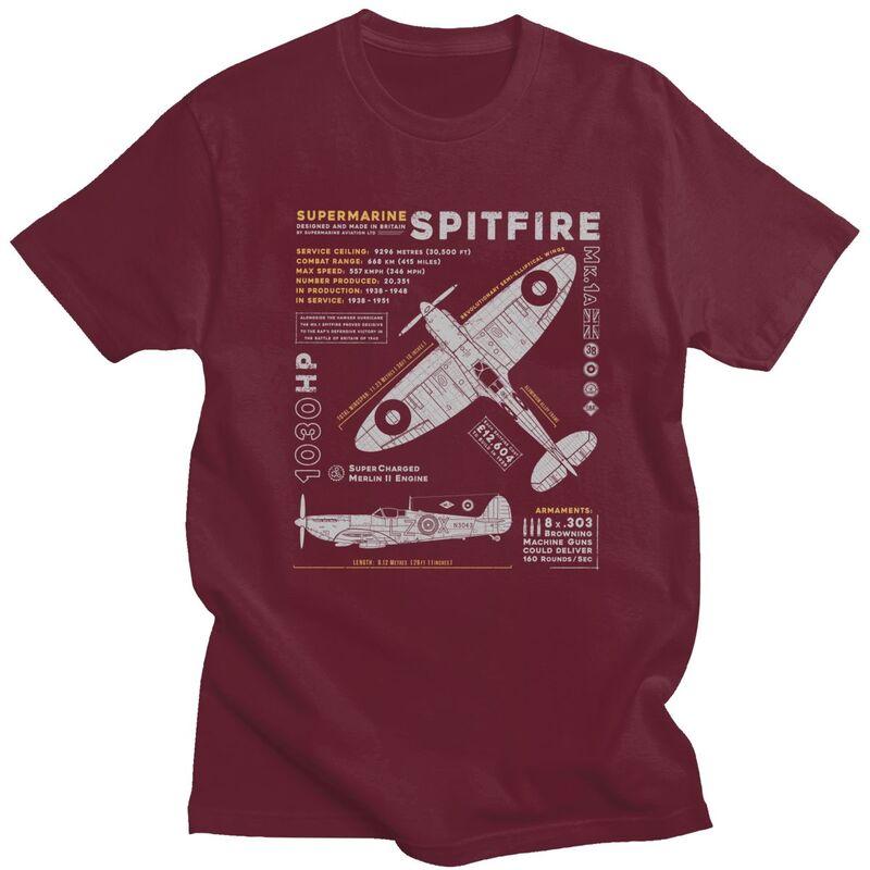 Custom Male Spitfire T Shirts Short Sleeves Cotton Tshirts Tshirt Casual Fighter Pilot Aircraft Airplane Tees Clothing