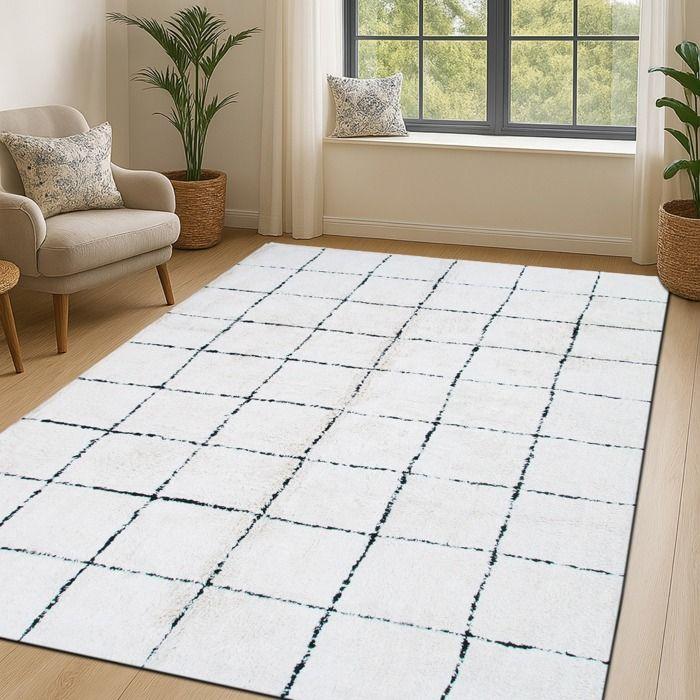 Tapis salon lavable berbère en coton beige 160x220