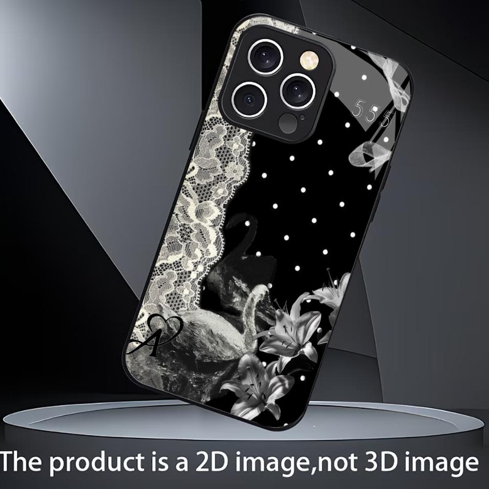 Black & White Swan Lace phone case mobile phones for iphone 17 pro max cover Glass for iPhone 17 16 15 14 13 12 11pm Pro Plus