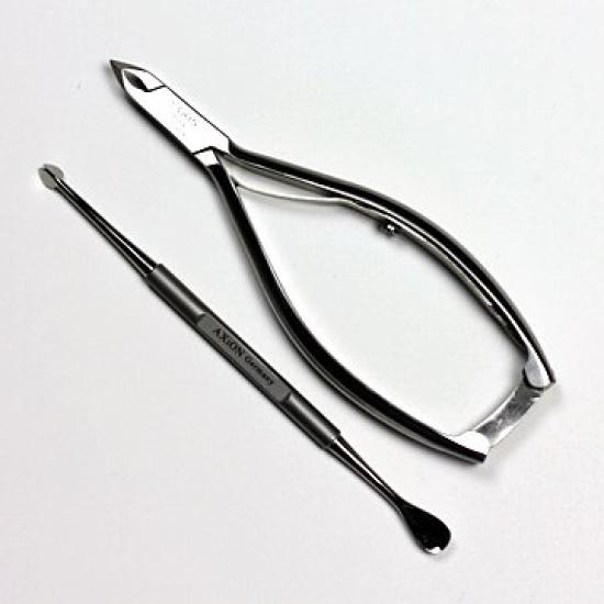 AXiON Cuticle Nipper Cuticle Snip Leather Blade from Germany + Pusher/Cuticle (with Cover) Solingen, #slg008967fba