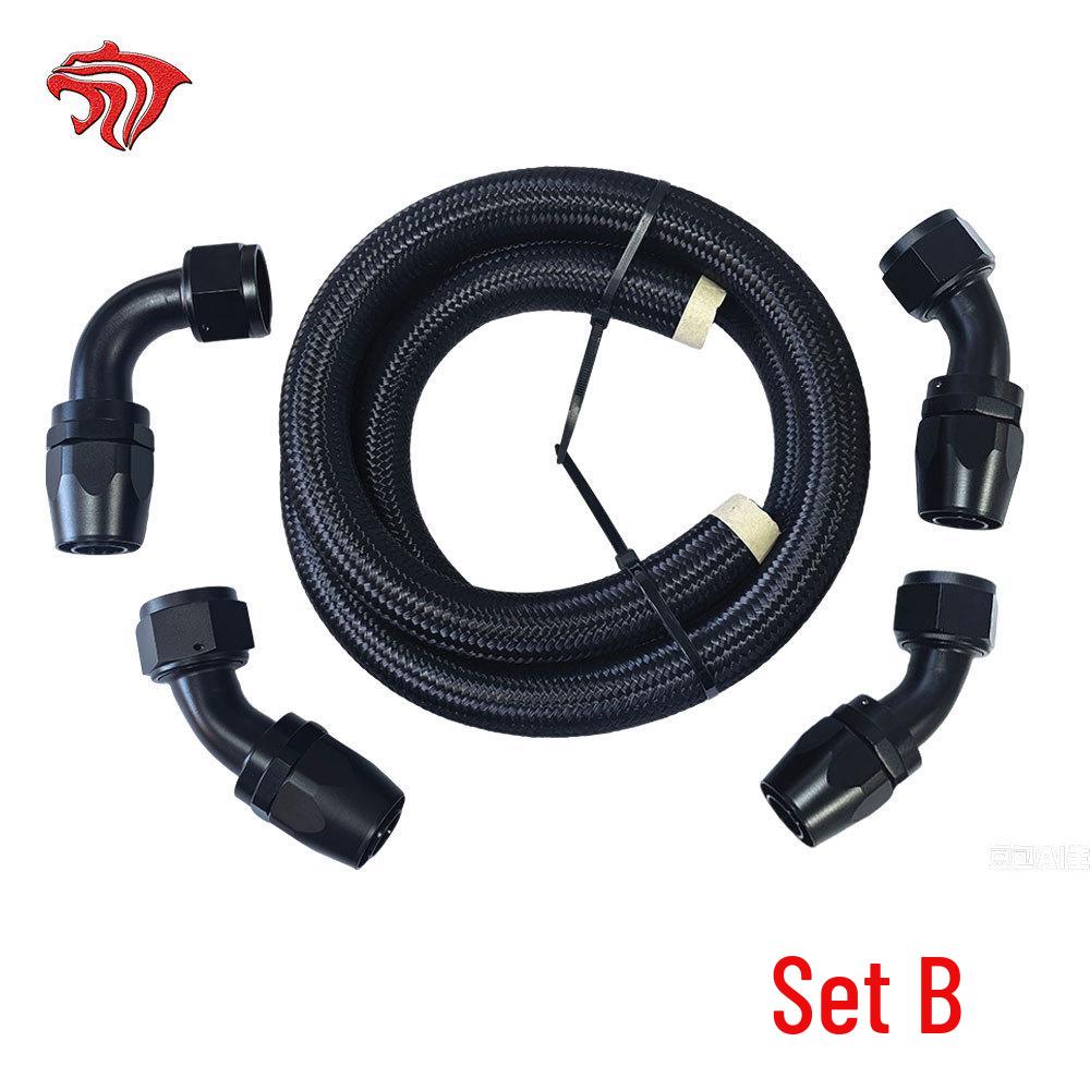 

AN16 Black Braided Rubber Hose Elbow: 90° AN Fitting, 45° & Straight Adapter Hose End