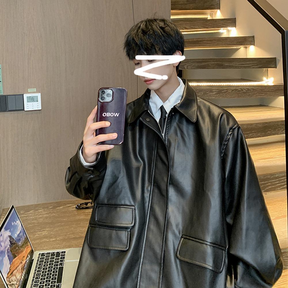 Tooling Jacket Men's Autumn Hong Kong Style Ins Loose Youth Locomotive Leather Jacket Trendy Design Jacket