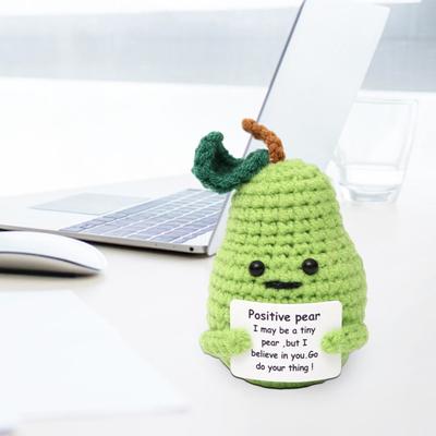 Positive gehäkelte Puppe mit ermutigender Karte Emotionale Unterstützung Handgefertigt Stricken Gemüse Obst