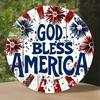 Vintage Round Aluminum Sign 8x8 Inch Patriotic Wall Plaque God Bless America Floral Flag Design Weatherproof Home Decor