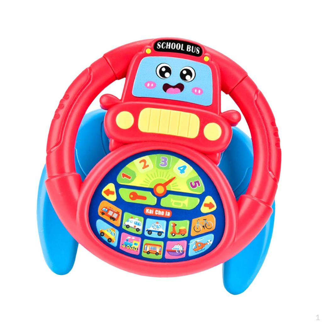 Kids Steering Wheel Toy Sensory Cute with Music Driving Controller Holder Stand for