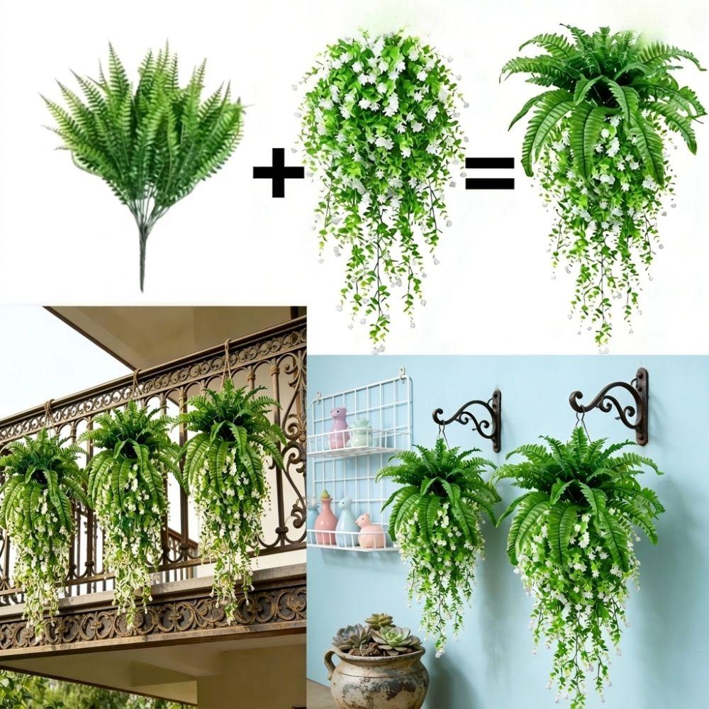 UV Resistant Artificial Persian Fern Leafs Realistic Mixed Real Touch Fake Fern Hanging Plants Lush Leaves Plastic
