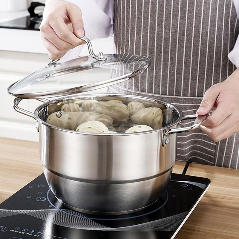 Versatile Stainless Steel Pot: Steamer, Soup, and Stew Pot for Gas and Induction Stoves