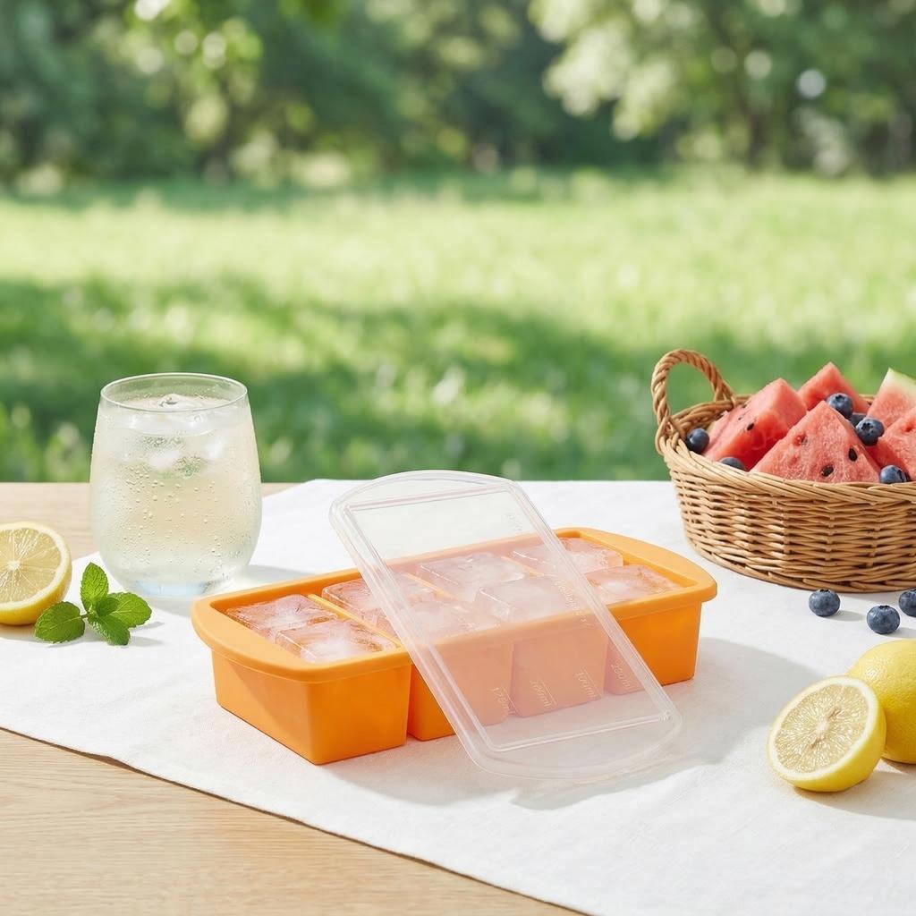 Covered Silicone Ices Cubes Tray For Freezing Storage Box Ices Block Mold