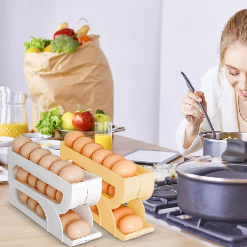 Αυτόματη κύλιση θήκη ράφι αυγών Κουτί αποθήκευσης Καλάθι αυγών Οργανωτή δοχείου Rolldown Ψυγείο Διανομέας αυγών για κουζίνα