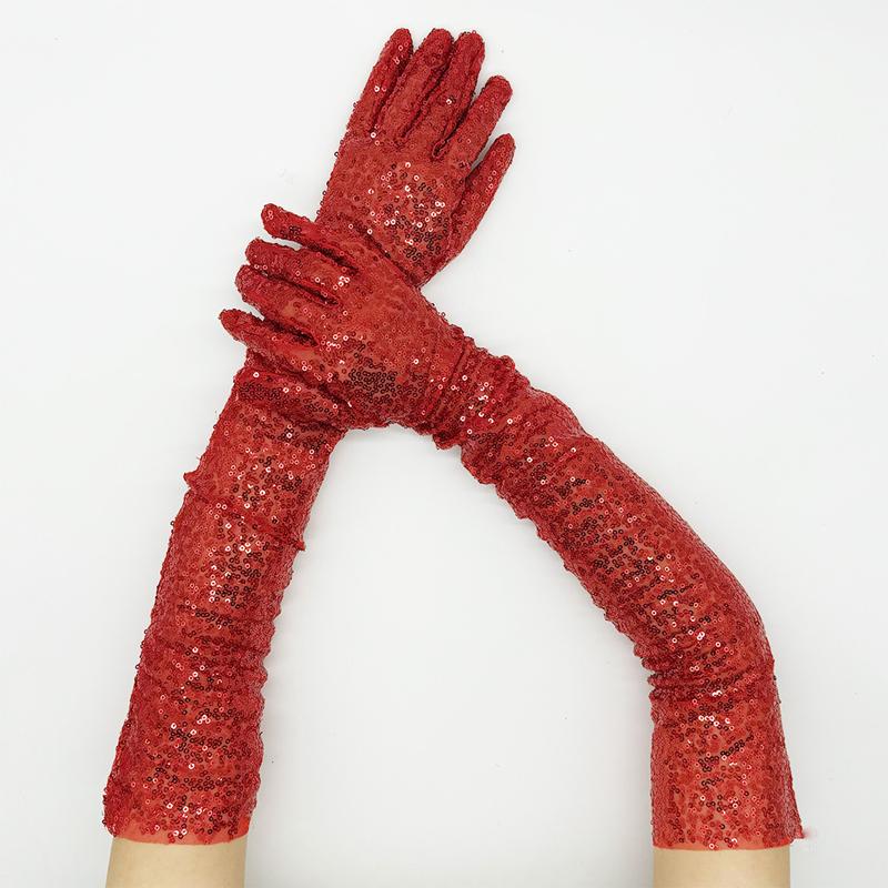 Long Glitter Elastic Fingerless Gloves Sparkly Sequin Performance Party Holiday Stage Costume Accessory Gloves