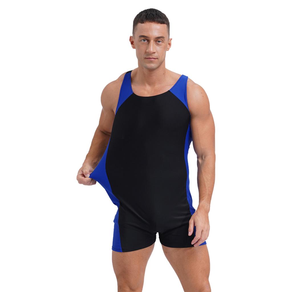 Herren U-Ausschnitt Badeanzug Überkreuzte Träger Schnelltrocknender Body Kontrastbesätze für Pool Strand