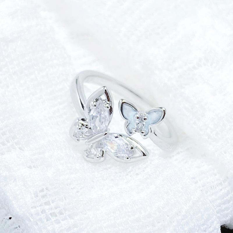 [Schmetterling Schatten Streamer] Schmetterling Emaille Tropföl Zir*****Pening Ring Nische Leichter Luxus High-End Gefühl Stapelring Frau