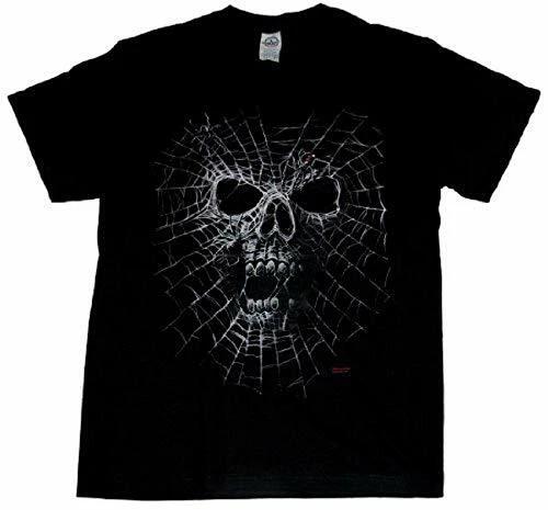Skull Black Widow Spider Web Adult Tee Shirt L