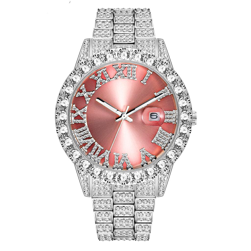 MISSFOX Iced Out Quartz Watch for Men Hip Hop Fashion Cool Bling Bling Diamond Luxury Watches Mens Stainless Steel Waterproof Luminous Wristwatch