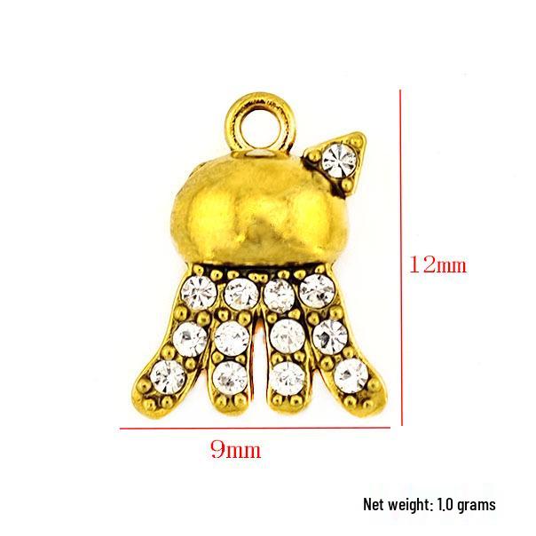 18K Gold-Plated Stainless Steel Octopus Zircon Pendant Charm Earrings