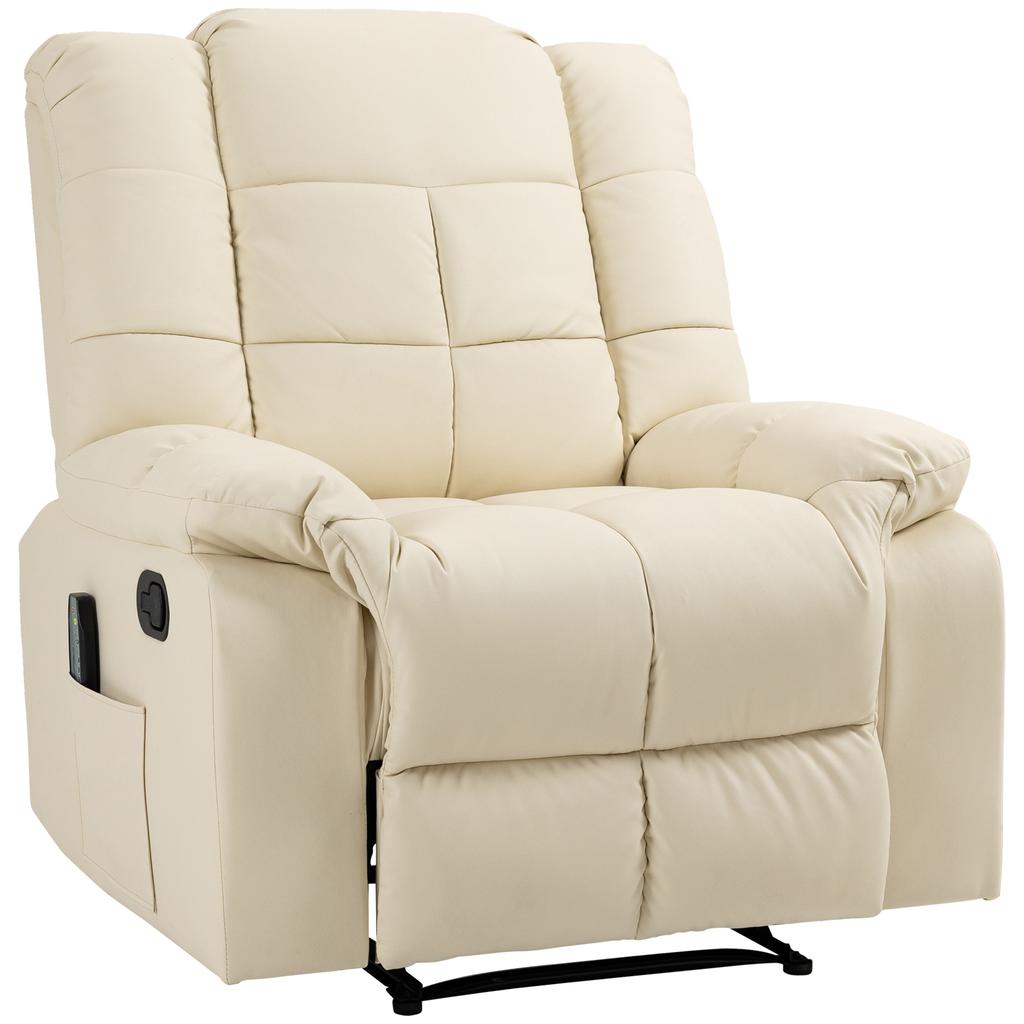 Massage Chair, Relax Chair, 8 Vibration Points, Reclining Function, Faux Leather, Cream White, 94x99x99cm