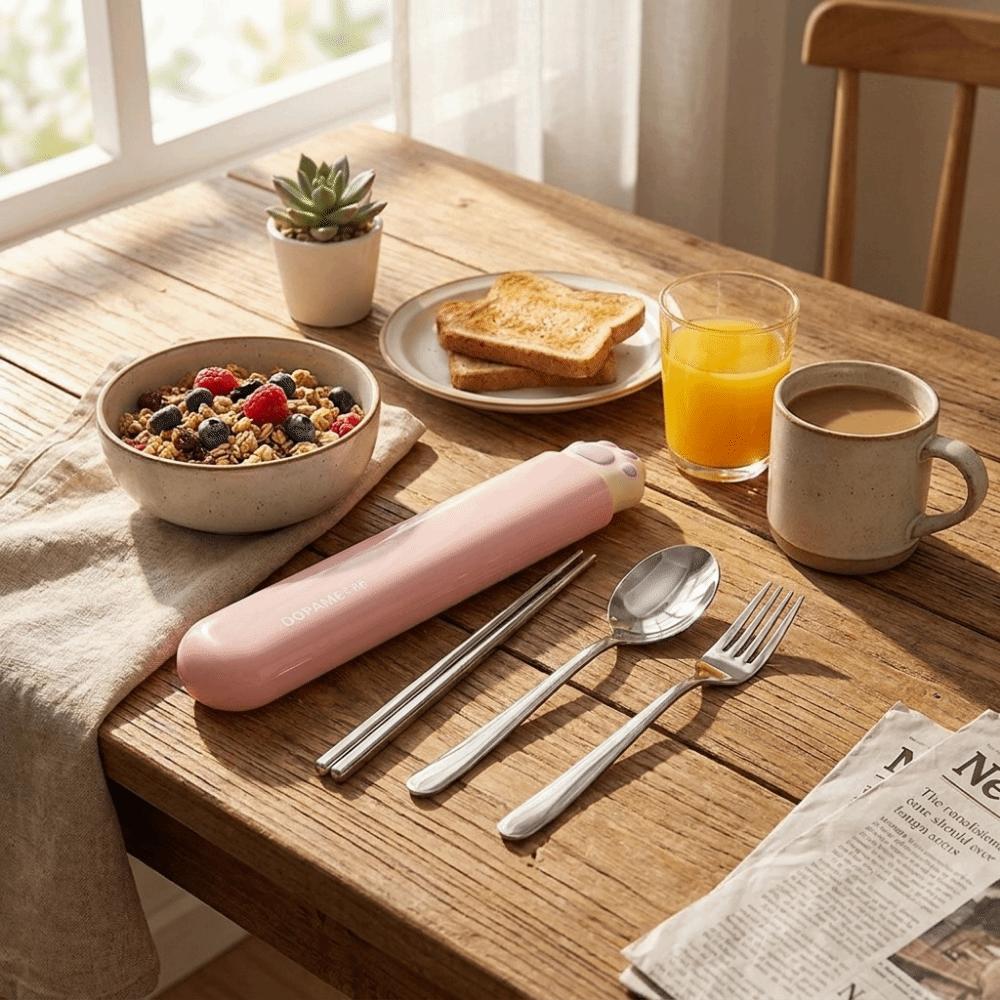 Cute Spoon Fork Chopsticks Set Portable Travel Tableware Set Kids Utensils