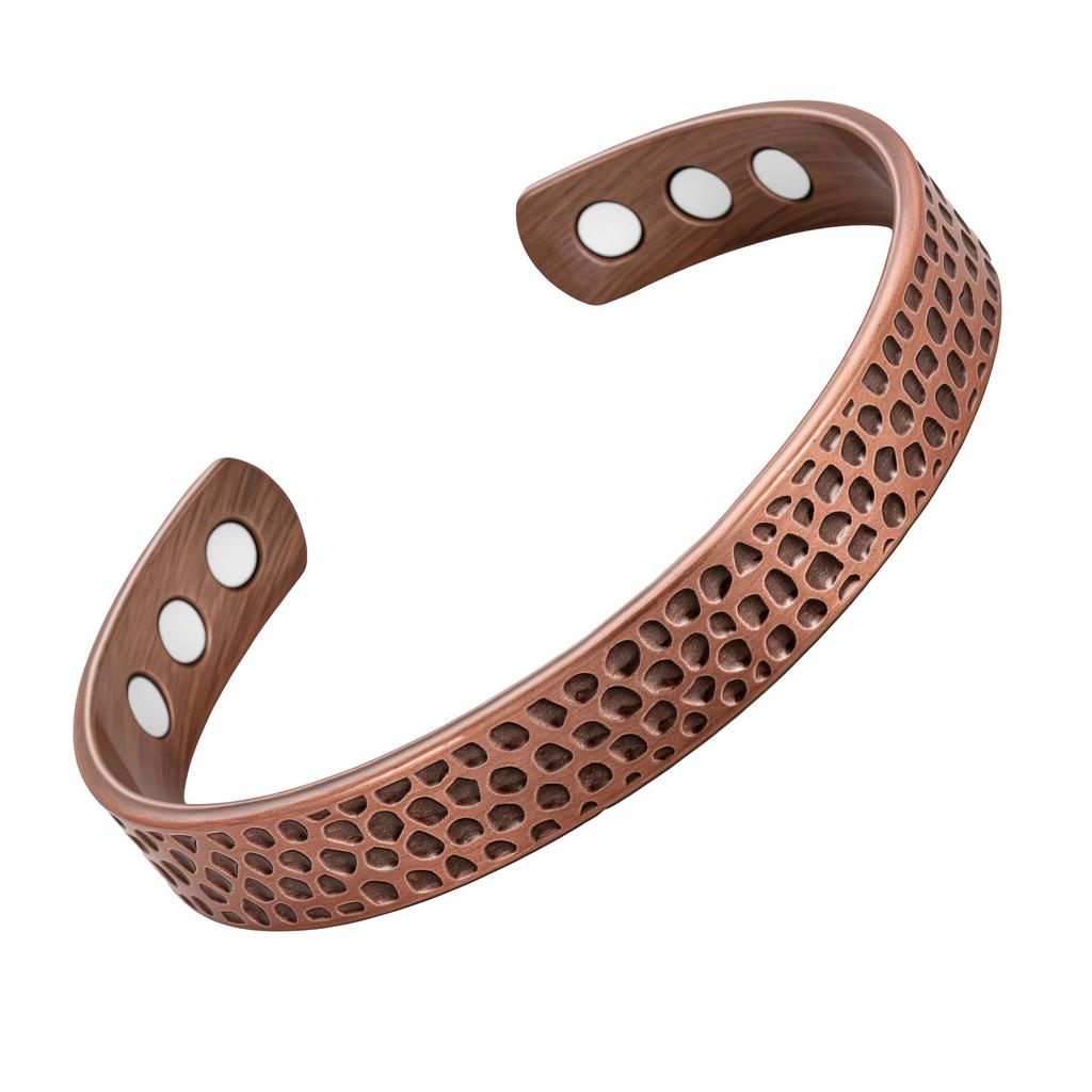 Magnetic Stone Bracelet Ring Set: Vintage Red Copper Floral Jewelry for Men & Women