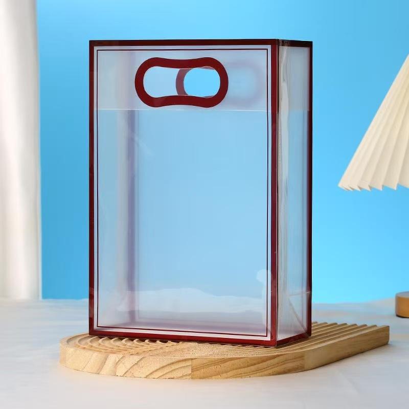 

Colorful Border High Quality Transparent Frosted Handbag Simple and Stylish Valentine s Day Gift Packaging Bag Wedding Candy Companion Handgrip Bag 26x18x8cm 10pcs червоний