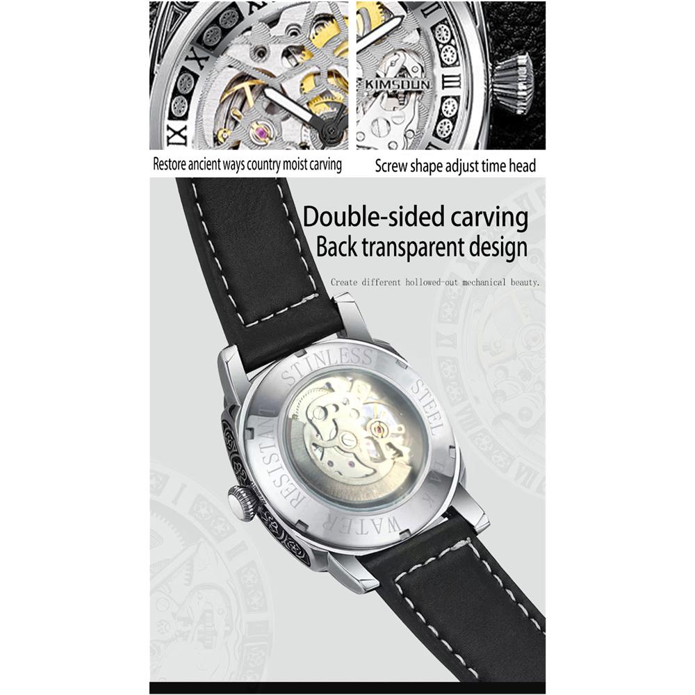 KIMSDUN Watch Men's Top Brand Luxury Clock Double-sided Hollow Automatic Mechanical Trend Ancient Carved Waterproof Men's Watch