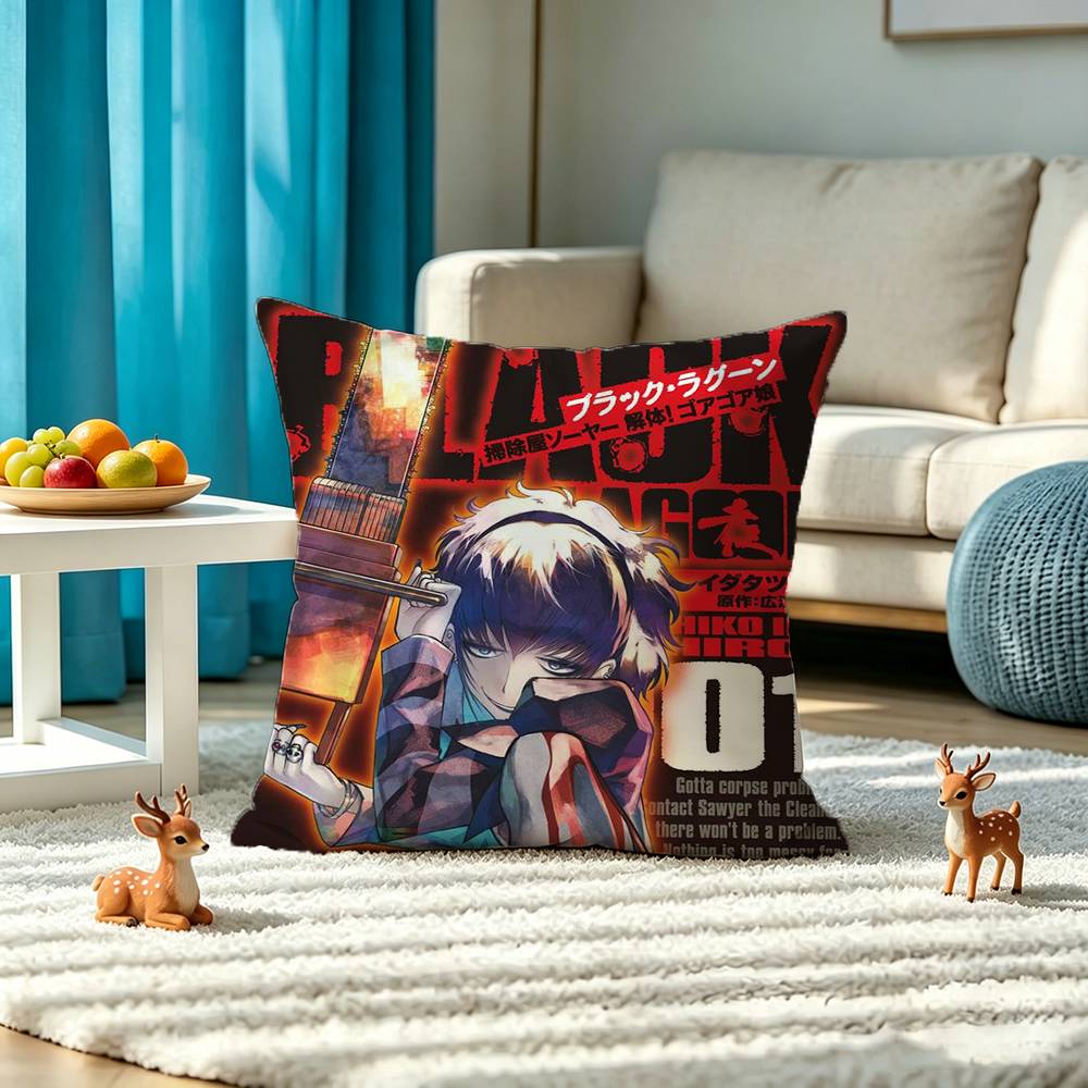 Black -L-Lagoon ANIME Square Double-Sided printed Pillow Case Bedroom Bedside Pillow Sofa Cushion Cover