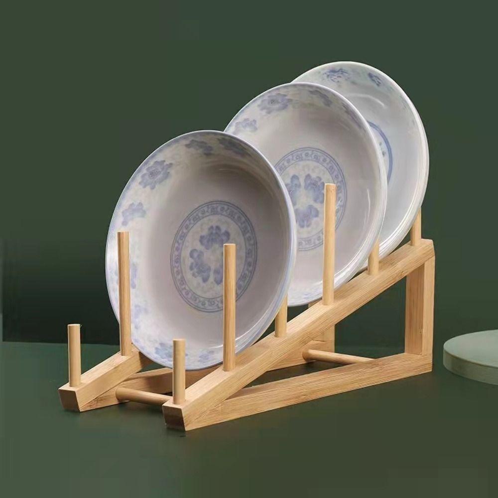 Drying Pot Lid Holder 5 Layers Dish Drain Rack Bamboo Dish Rack  for Plate/ Bowl/ Cup
