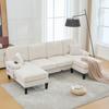 Large U-shaped 4-seater sofa, soft linen fabric, modern backrest, two chaise lounges, stable feet, cozy seat cushions, decorative cushions, Beige