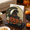 Vertical Napkin Holder Halloween Wood Holder, Rustic Ghost Skeleton Owl Pumpkin Dispenser, Unique Tabletop Display Vintage Standing Tissue for Kitchen