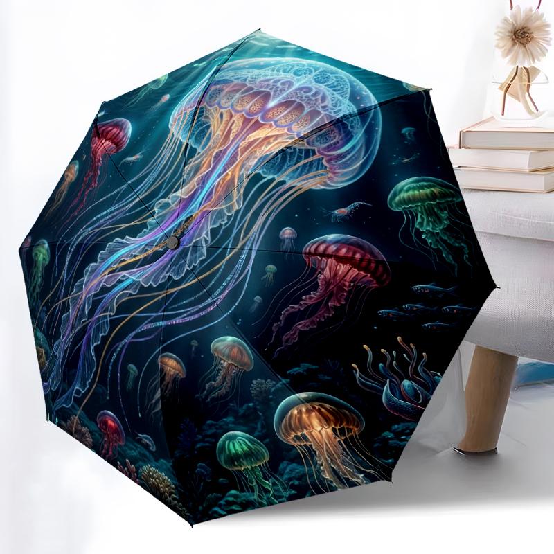 1pc Sturdy 8-Bone Auto Umbrella, Ethereal Floral Husky Umbrella, Digital Printed, Foldable Umbrella for On-the-Go Outdoor Use