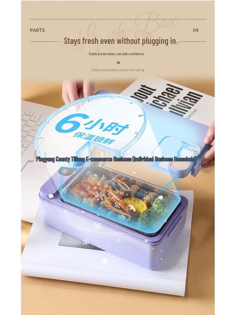 304 Stainless Steel Cordless Heated Lunch Box for Office – Insulated, Water-Free, Self-Heating Bento Box