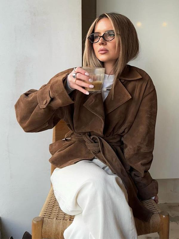 European & American Women's Suit Collar Tie Short Jacket for Spring & Autumn 2025