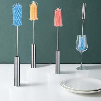 360° Rotating Silicone Baby Bottle Brush with Thickened Stainless Steel Handle