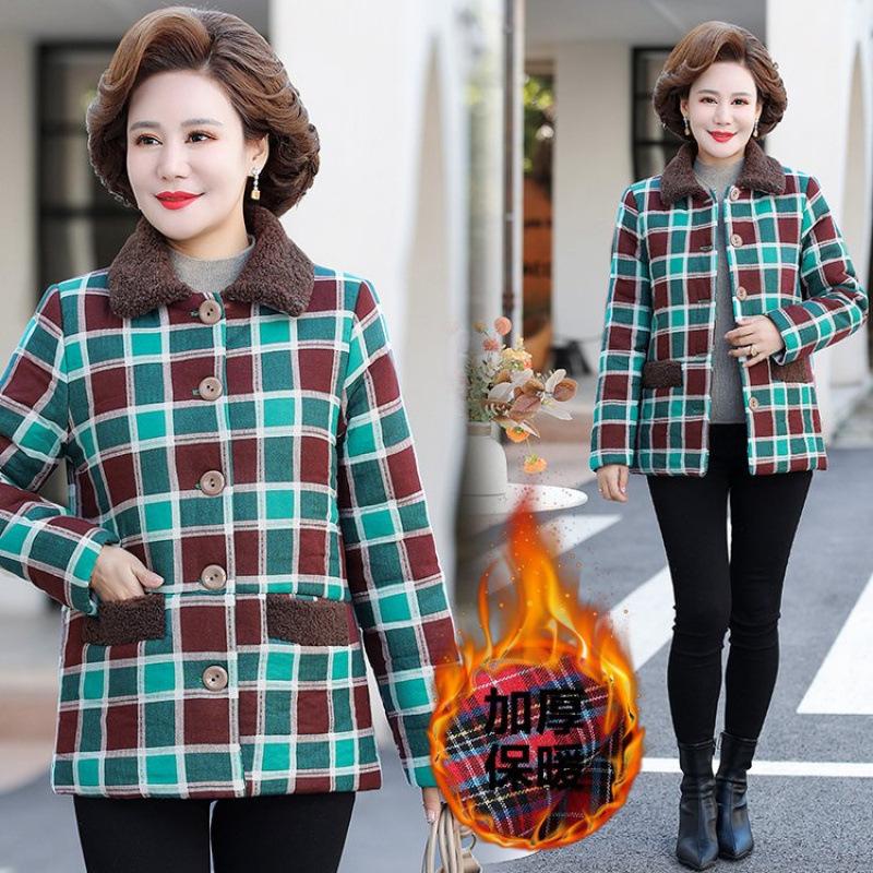 Winter cotton-padded jacket new short thickened plaid cotton-padded jacket women's warmth