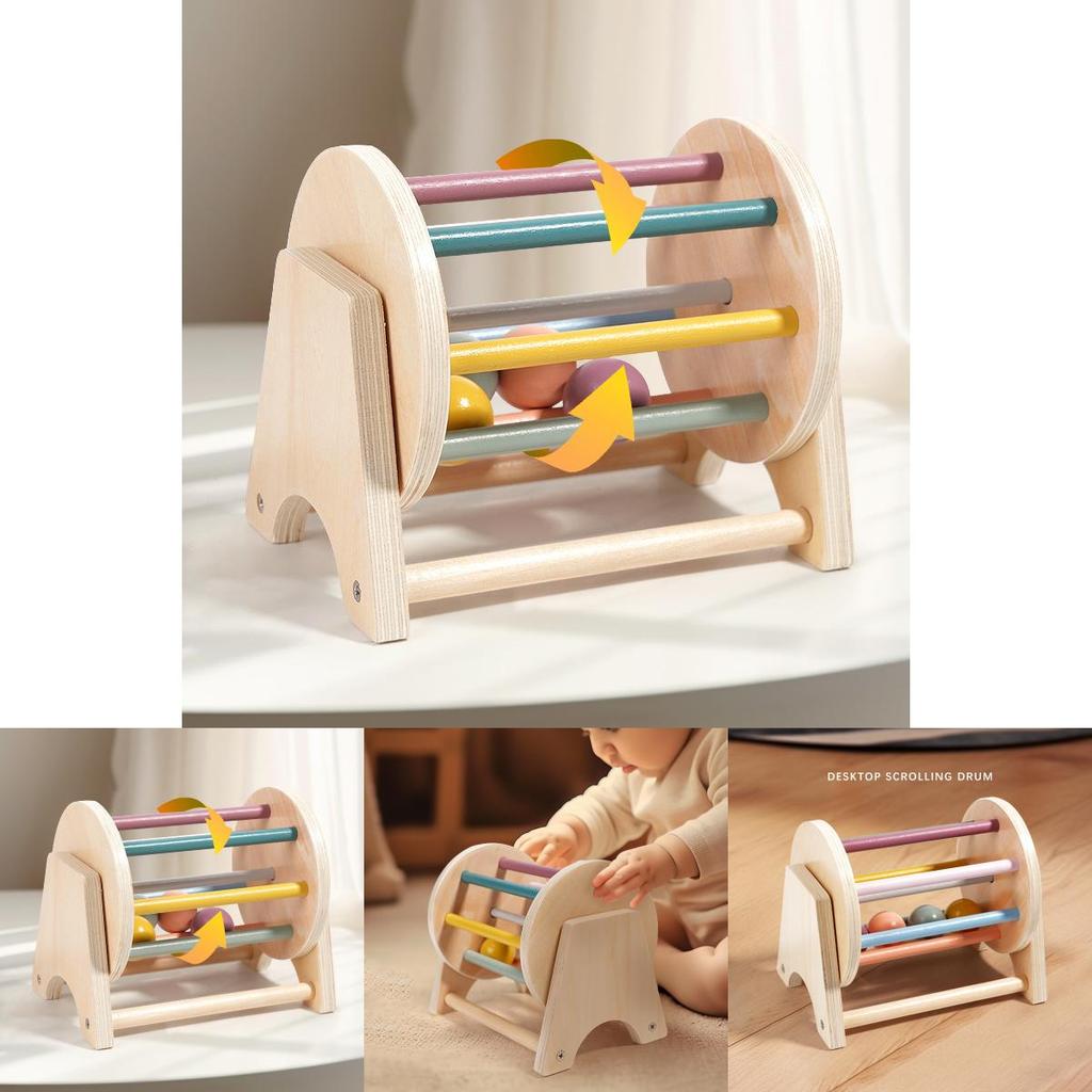 Wooden Baby Educational Toy With Rolling Drum For Early Learning And Hand Eye Coordination