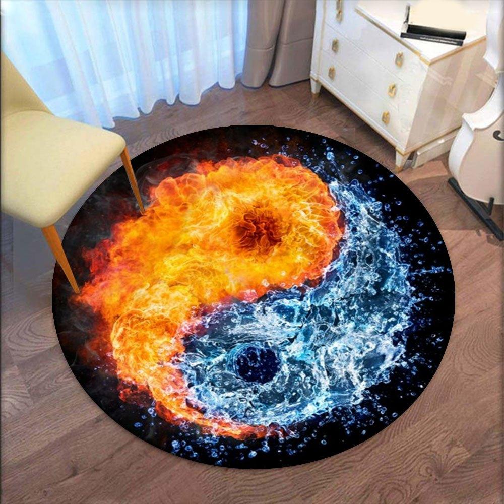 Flame & Water Yin Yang Symbol Art PrintRound Non-Slip Chair Mat Chair Carpet for Office Rugs for Office Decor Gift For Valentine's Day Mother's Day Ha