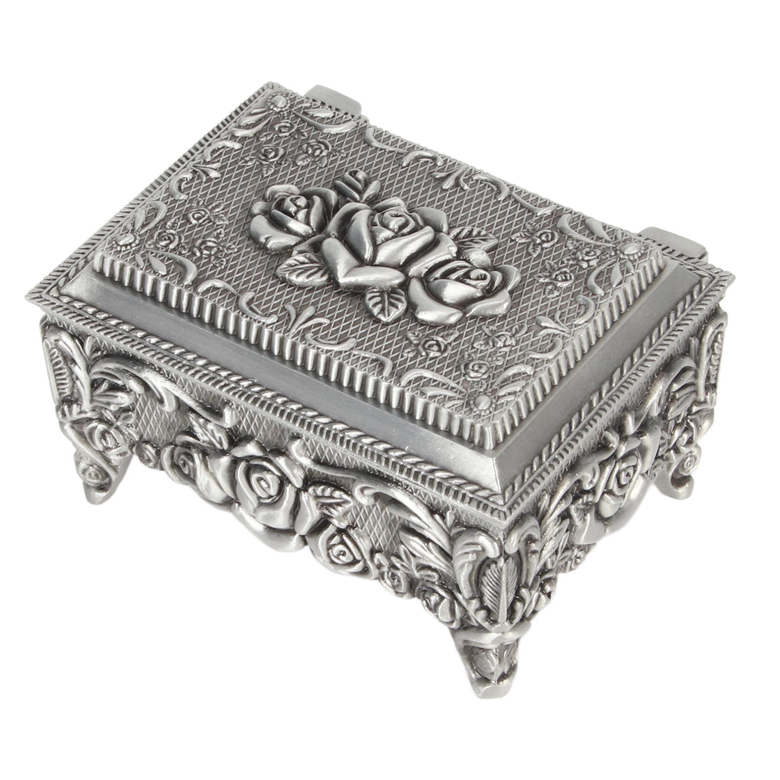 

Vintage Jewelry Box Elegant Carved Zinc Alloy Colorfast Soft Velvet Lining Trinket Storage Box for Family Office Decor
