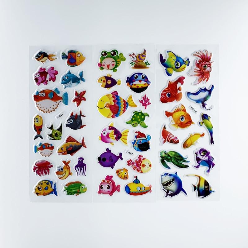 12 listů/sada vzor mořské ryby děti 3D kreslené samolepky bublina PVC scrapbooking samolepka pro Děti chlapci dívky roztomilý dárek