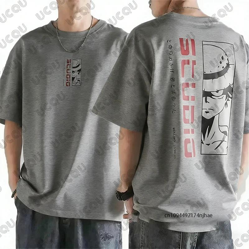 Summer Japanes One Piece Luffy Zoro Nami Anime Cartoon Print Cotton Men's T-shirt Short Sleeve Tees Casual Streetwear Unisex Top
