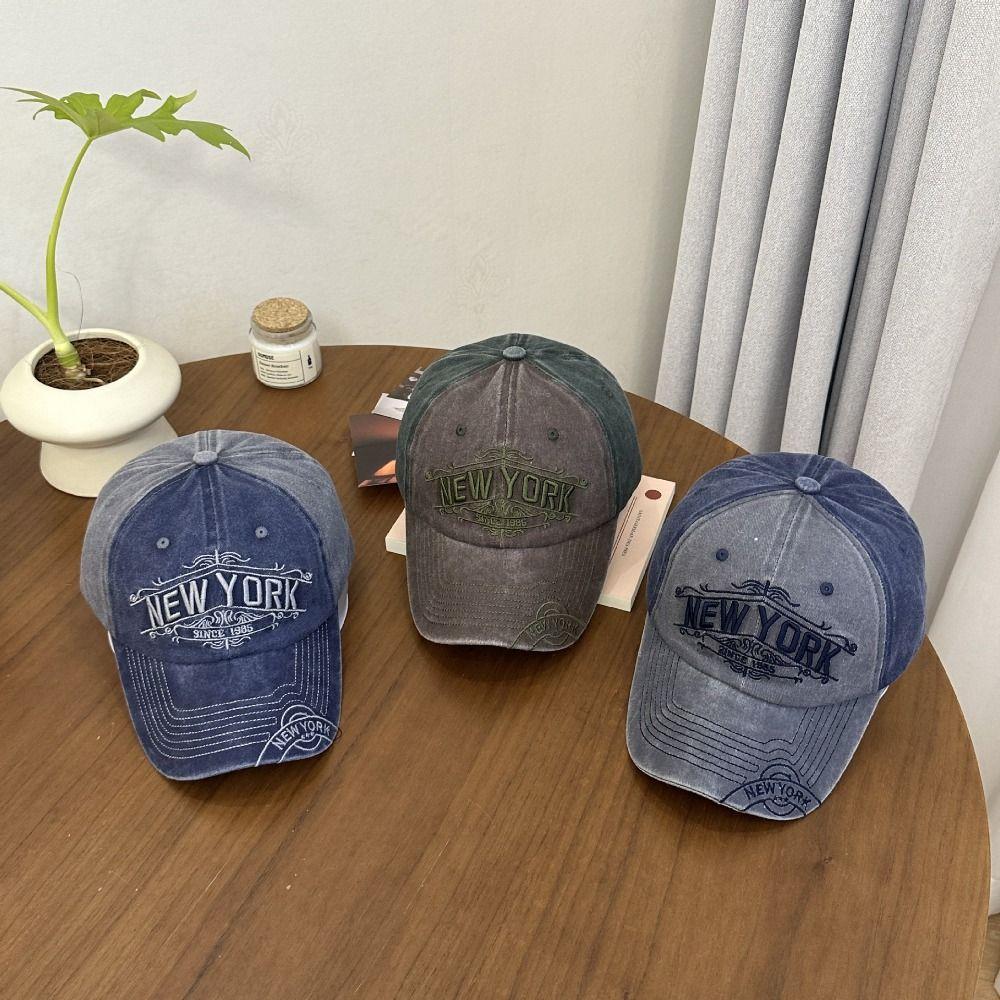 Retro New York Letter Embroidery Baseball Cap Adjustable Hip-Hop Distressed Faded Cap Western Streetwear Hat For Man Women