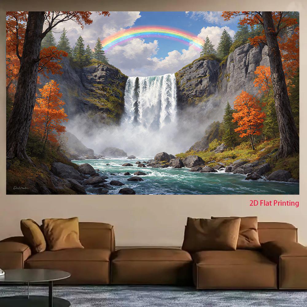 2D flat design, 1 piece - Rainbow Waterfall Autumn Scenery, suitable for photography or room decoration