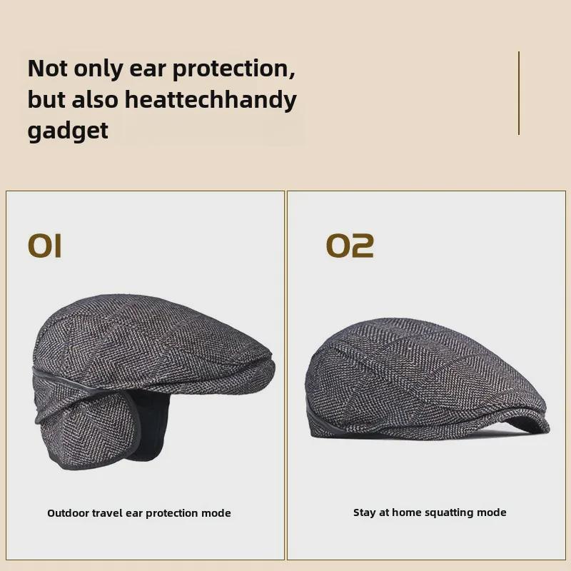 Men's Autumn & Winter Ear Protection Duckbill Cap - Retro British Beret for Middle-Aged & Elderly