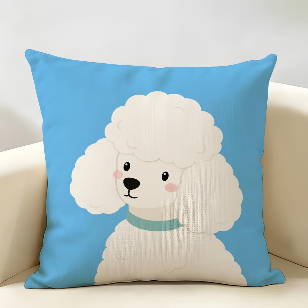 Cute Puppy Pattern Cushion Cover Durable Hypoallergenic Organic Linen Pillow Cover Short Size Washable Skin-Friendly