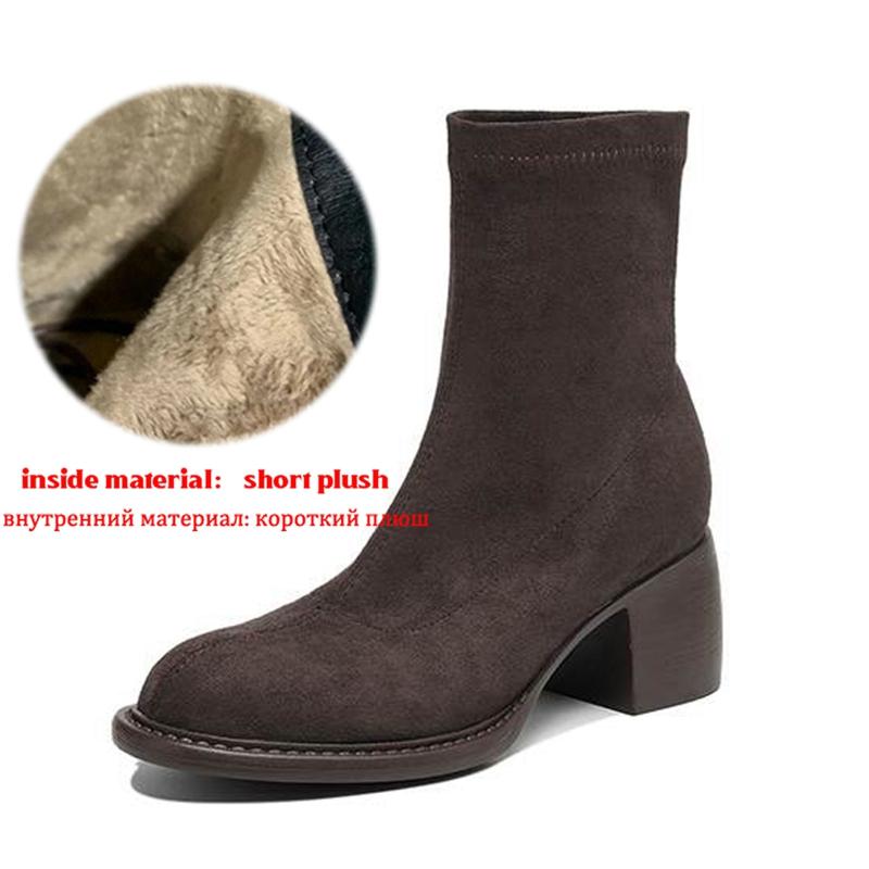 Krazing Po Flock Winter Round Toe Size 33 Western Boots Size 43 Thick High Heels Concise Style Ankle Boots
