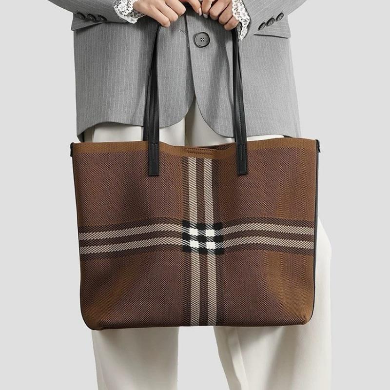Large Tote Bag for Women, Casual Fashion Shoulder Bag, Woven Striped Work Bag, Versatile Handbag and Crossbody Bag