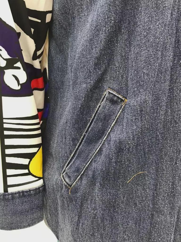 Dámská džínová větrovka s abstraktním vzorem 2025 - kreativní sestřih, volná sepraná bunda