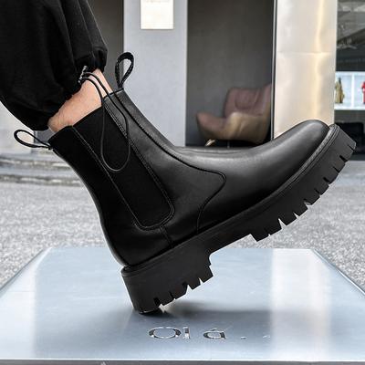 Male Leather Chelsea Boots Thick Bottom Ankle Boots Mens New Arrival Motorcycle Boots Antiskid Men Casual Shoes Punk Style Shoes