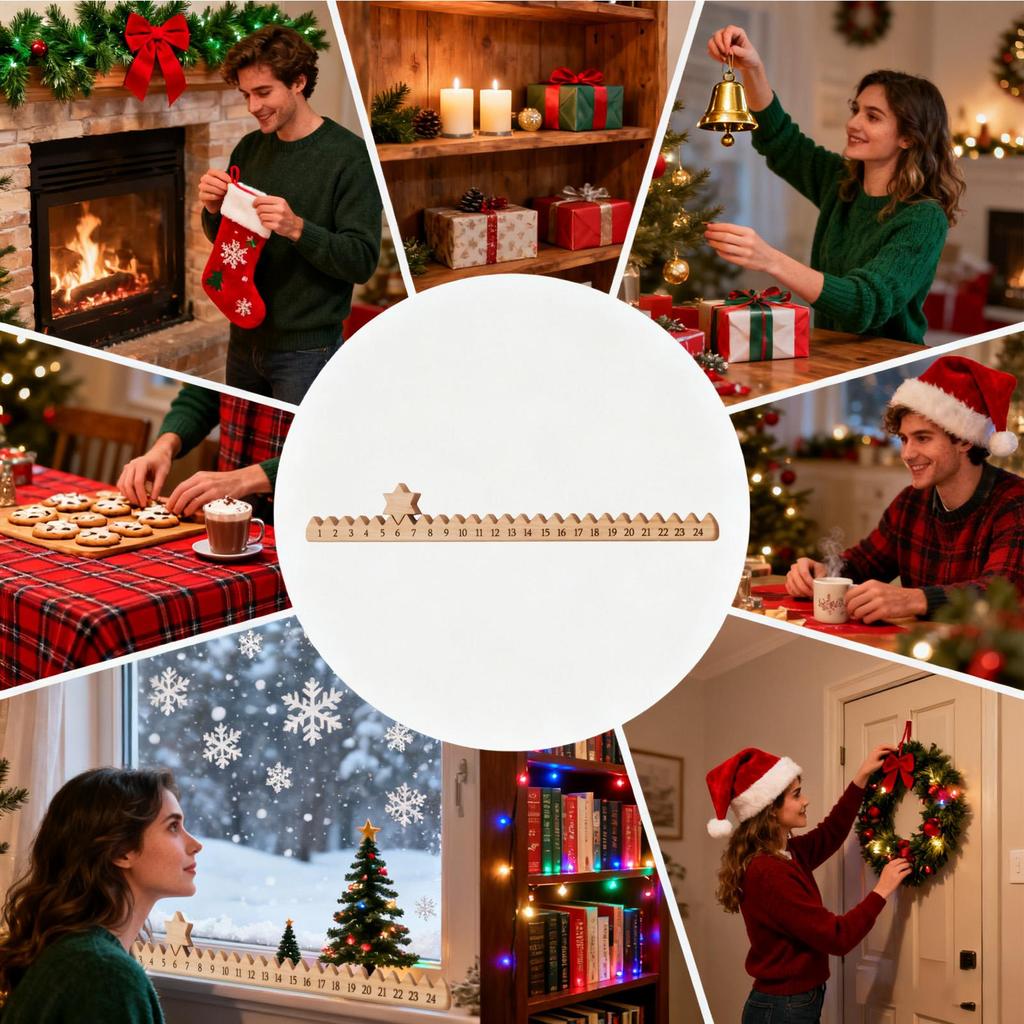 Hölzerner Weihnachts-Countdown-Kalender mit Sternen Adventskalender aus künstlichem Holz für Zuhause Familie Weihnachtsgeschenk Weihnachtsdeko