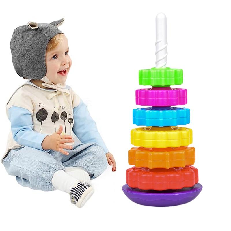 Rainbow Rotating Baby Early Education Stacking Circle Children's Educational Toy